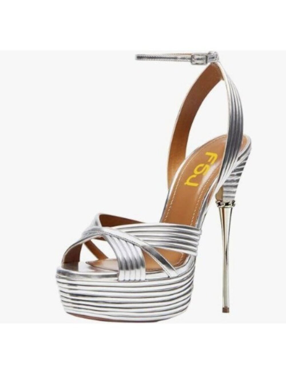 FSJ Women Strappy Open Toe Platform Sandal Ankle Strap High Stiletto Heel Sliver